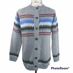 College Point Grey Fair Isle Button Up Sweater Cardigan Preppy Grandpacore